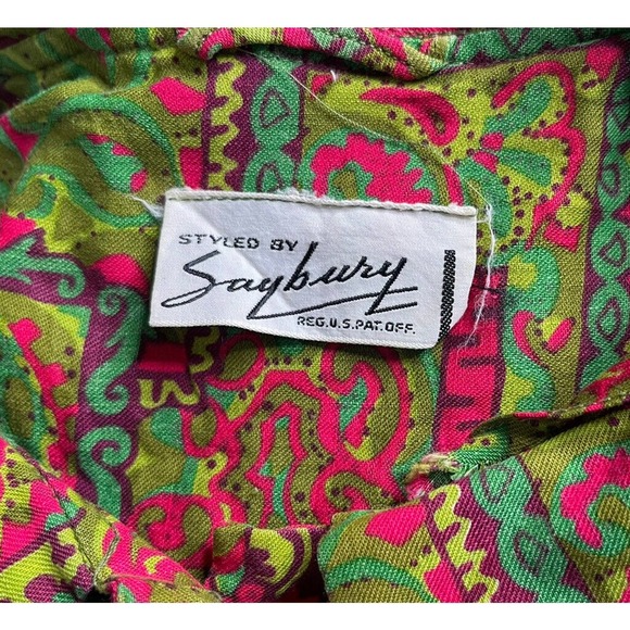 Vintage Styled by Saybury Green Pink Paisley Print Button Up Housecoat Dress M? - Picture 8 of 8